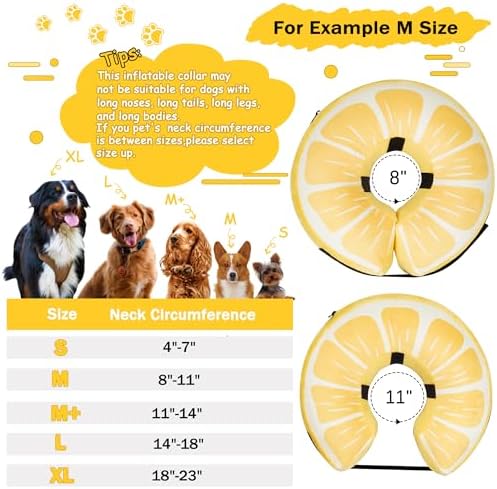 Inflatable Dog Cone Collar for Large Medium Small Dogs, Soft Adjustable Recovery Cone for Dogs Cats,Dog Neck Donut Alternative After Surgery(Lemon,Large