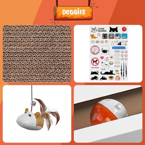 Cat Scratcher Laptop Cat Toy with 'Mouse' Jingle Ball, Stickers