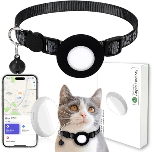GPS Tracker for Cats, Mini GPS Pet Tracker with Collar, IPX68 Waterproof Cat Trackers Collar,No Monthly Fee,Work with Apple Find My(iOS Only),Smart Trackers for Pets-Black-1