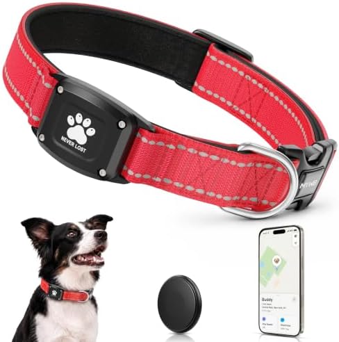 GPS Dog Collar with Tracker, Waterproof, No Monthly Fee, Red, M