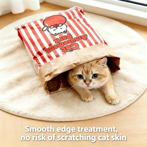 Crinkle Cat Sack, 25.6 x 19.7 Inch Large Cat Play Bag, Interactive Kraft Paper Cat Hideaway & Tunnel Toy, Foldable Cat House, Cute Room Decor (Popcorn)