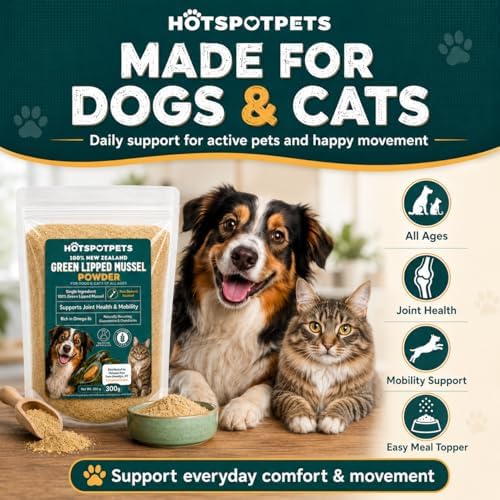 Green Lipped Mussel Powder for Dogs & Cats - 100% New Zealand Green Lipped Mussels - Natural Hip & Joint Supplement for Joints, Tendons, Ligaments, Muscles - 300 Grams