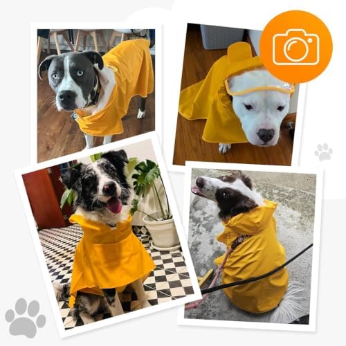 Dog Raincoat, Waterproof Windproof Dog Rain Jacket with Hood, Rain Coat with Leash Hole, Adjustable Raincoat Poncho for Small Medium Large Dogs Outdoor (Yellow, 2XL(31-39lbs))