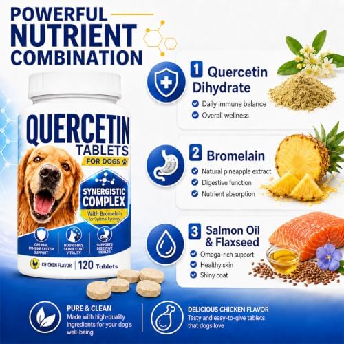 Quercetin for Dogs with Bromelain, Dog Seasonal Skin Comfort, 120 Tablets