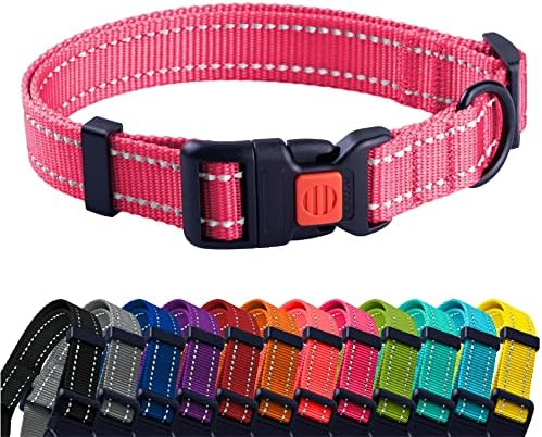 Reflective Dog Collar, Quick-Release Buckle (Pink, 14-18 Inch)