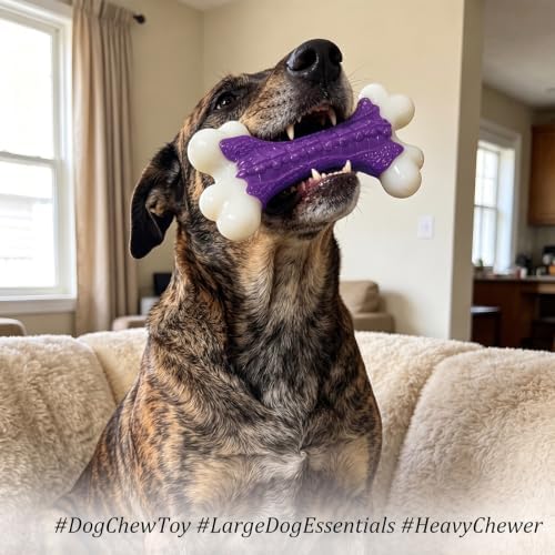 Kseroo 2-Pack Indestructible Dog Toys for Aggressive Chewers: Bacon Flavored Hard Nylon Bone Chew Toys, Tough Dog Chew Toys for Large Dogs, Dog Toys to Keep Them Busy for Medium Large Breed, Purple