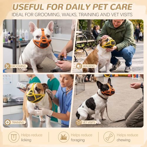 Aliceset 3 Size Short Snout Dog Muzzles Set for Frenchie Breathable Mesh