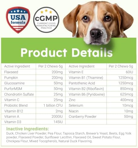 Dog Vitamins and Supplements - 150 Dog Multivitamin Chewable - Immune, Joint Support, Skin, Gut Health + Packed with Omega 3s, Glucosamine & Probiotics - Safe for Puppy - Duck