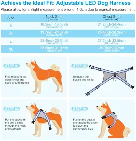 Visinite LED Dog Harness, USB Rechargeable Light Up Dog Vest, 2 Illuminate Modes Glow in The Dark Dog Harness, Adjustable Lighted Pet Harness Light for Night Walking Safety(Blue, XL)
