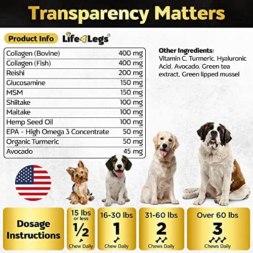 Soft Chews Dog Vitamins - Hemp Oil Glucosamine Chondroitin Hip and Joint Support Health, Skin & Coat Supplements, Digestion & Immune Booster, Heart, Probiotics, 90 Chews Bacon Flavour