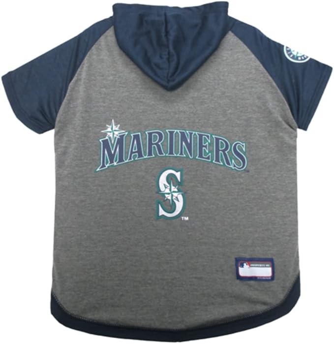 MLB Hoodie Shirt for Dogs & Cats - Seattle Mariners Dog Hooded T-Shirt, Small. - MLB Team Color Hoody Vest for Baseball Fans