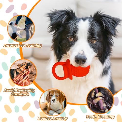 Latex Chew Dog Toys, Novelty Squeaky Pacifier Dog Toys for Teething Puppies, Mild Chewing Small, Medium, Large Dogs, Pet Dogs Supplies Newborn Puppy Gift (Red+Yellow 2 Pcs)