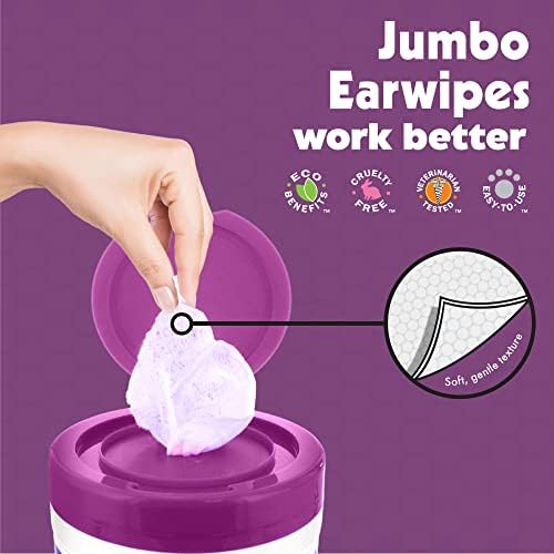 Petkin Jumbo Pet Ear Wipes, 80 Extra Moist Wipes, 2 Pack -Soothing & Deodorizing Pet Ear Cleaner to Remove Dirt, Odor, & Wax-Safe, Convenient, & Easy to Use Pet Wipes for Dogs, Cats, Puppies & Kittens