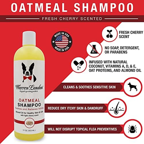 Warren London Oatmeal Dog Shampoo - Soothing Relief for Itchy, Flaky, Dry, & Sensitive Skin - Infused with Vitamins & Neem Oil - Stops Scratching - Made in USA - 17 oz