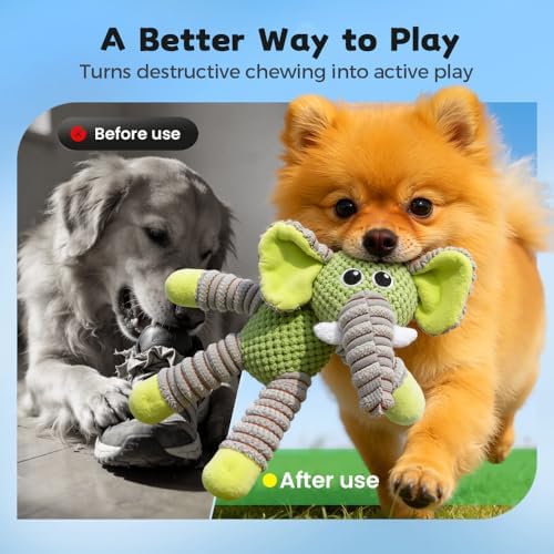 2026 New Dog Toys, Indestructible Plush Dog Toy for Aggressive Chewers, Interactive Squeaky Soft Puppy Chew Toy, Durable Teething Toys for Small Medium Large Dogs (Light Brown)