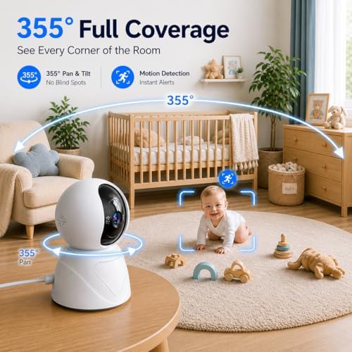 2K Indoor Security Camera, 5GHz Baby Monitor for Home, Pan Tilt