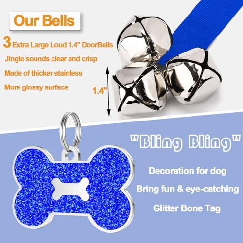 2 Pack Dog Door Bells, Dog Doorbell to go Outside Puppy Train Bell for Dogs to Ring to go Potty, Puppy Toilet Training Bell Jingle Bells for Door Knob (Dark Blue)