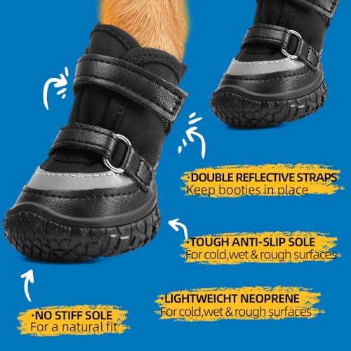 Dog Shoes for Small Dogs, Breathable Dog Boots Paw Protector for Hot Pavement Winter Snow, Dog Booties with Reflective Strips Rugged Anti-Slip Sole for Hardwood Floors Walking Black Size 2