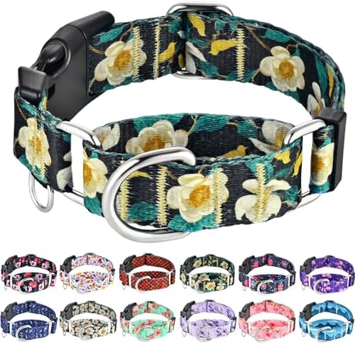 Martingale Collar for Dogs with Buckle No Pull, Golden Floral, M