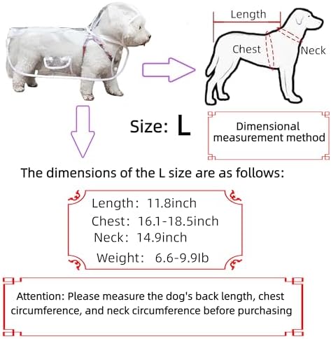 Clear Dog Rain Poncho for Small Medium Dogs,Heavy Waterproof Raincoat with Hidden Leash Hole&Adjustable Snaps,Pet Hooded Cape for Bichon Poodle (6.6-9.5lbs) (Transparent, Large)