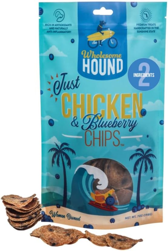 Chicken & Blueberry Chips – 2 Simple Ingredient Dog Treats, All Natural & Healthy Training Snacks for Small, Medium & Large Breeds, Puppies – High Protein, Made in USA, 7oz