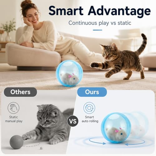 Interactive Cat Toy Ball, Rechargeable Self-Rolling Cat Toy Ball, Electric Hamster Running Rolling Ball with Auto Obstacle Avoidance, Automatic Moving Cat Toys for Indoor Cats & Dogs, Hamster pink