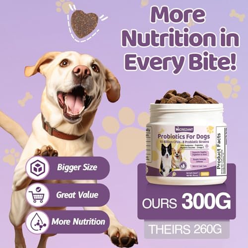 Probiotics for Dogs with Feeding Tweezers, 10 Billion CFUs Chews for Gut & Digestive Health, Itchy Skin & Ears, Diarrhea Relief & Immune Support with 8 Probiotic, Prebiotics, Chicken, 120 Ct/300g