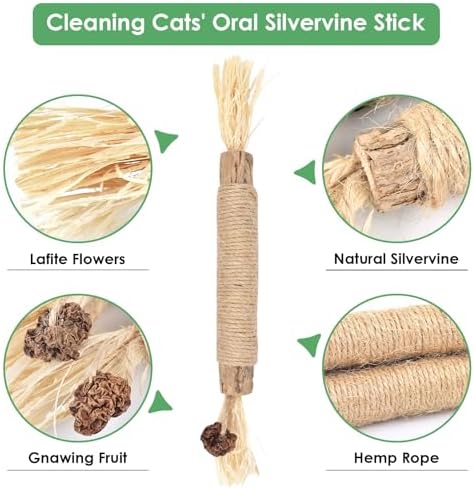 Bissap 12 PCS Silvervine Chew Sticks for Cats, Catnip Chew Sticks Cat Toys for Indoor Cat Kitten Teeth Grinding Interactive Feather Toys for Aggressive Chewers Dental Care