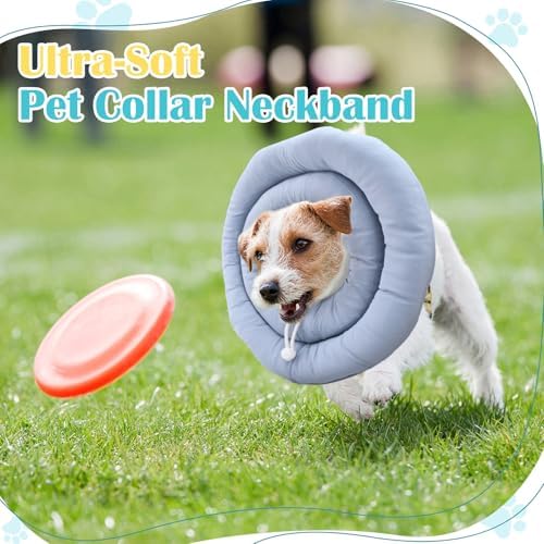 Waterproof Escape-Proof Soft Dog Cones, Adjustable Small Dog Donut Collar with Elastic Neckband, Elizabethan Collar for Dogs, Neck Pillow for Dogs and Cats (Blue-Gray, M)
