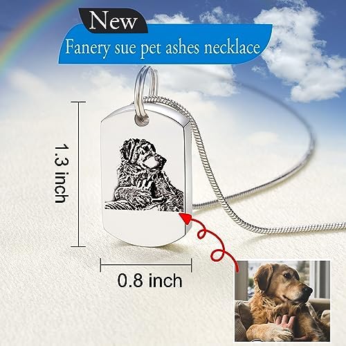 Fanery Sue Pet Ashes Necklace for Dog Cat, Custom Photo & Text