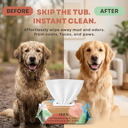 Eco Wave Dog & Cat Grooming Wipes, Unscented, Hypoallergenic, Compostable