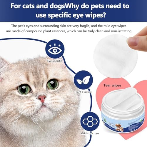 Eye & Ear Wipes for Pets-Tear Stain Remover Wipes for Dogs and Cats, 60pcs