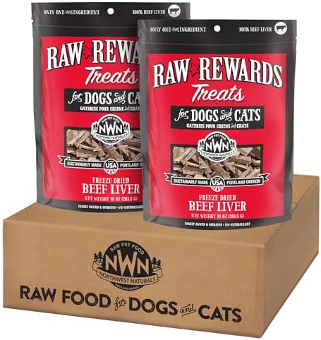 Northwest Naturals Raw Rewards Freeze-Dried Beef Liver Treats for Dogs and Cats - Bite-Sized Pieces - Healthy, 1 Ingredient, Human Grade Ingredients, All Natural, Made in USA, 10 Oz (Pack of 2)