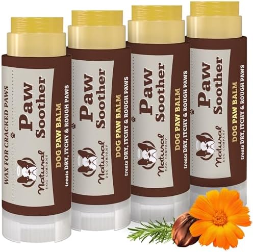 Natural Dog Company Paw Soother Balm Bundle, with 4 Travel Sticks (0.15 oz Each), Lotion, Moisturizes & Soothes Irritated Paws & Elbows, Protects from Cracks & Wounds, Lick-Safe, Made in USA