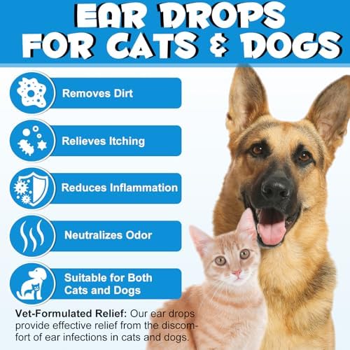 Ear Infection Treatment Drops for Dogs and Cats, Dog Ear Cleaner Drops with 1% Hydrocortisone Soothes Dog Yeast Infection Ear Mites Treatment, Itchy Ear Relief, Odors, for All Ages and Breeds 60ml