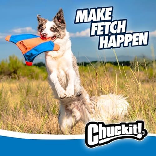 Chuckit! Flying Squirrel Fetch Dog Toy - Water Floating Flyer - Soft and Durable Polyester Canvas Construction - for Medium Dogs - 9.5-inch Diameter - Orange and Blue, Medium (Pack of 12)