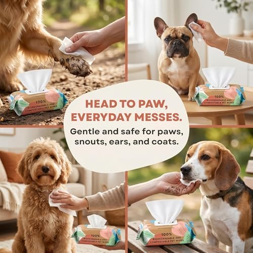 Eco Wave Dog & Cat Grooming Wipes, Unscented, Hypoallergenic, Compostable