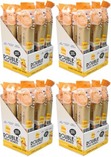 Ultra Chewy Peanut Butter Double Treat Bones: Long-Lasting Dog Treats Made in USA for Large and Small Breeds, Highly Digestible, Ideal for Aggressive Chewers (12 Count) (Pack of 4)
