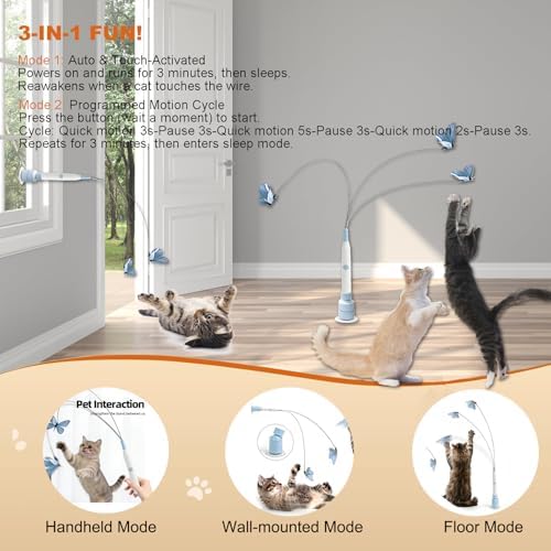 Interactive Cat Toys for Indoor Cats, Upgraded 360° Automatic Spin Butterfly, USB Rechargeable Electric Cat Teaser with Strong Suction Base, Enrichment Toy for Bored Cats (Pink)