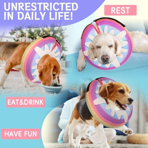 Inflatable Dog Cone Collar Alternative After Surgery, Donut Soft Neck Cone for Husky Border Collie Large Dogs, etc, Protective Comfortable E Collar Recovery Cone Not Block Vision