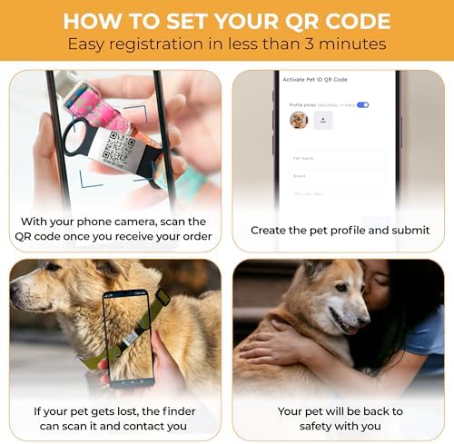 Smart Slide-On QR Code Pet Tag – Silent Dog & Cat ID Tag with Laser Engraving – Stainless Steel & Silicone – No App Needed – Custom Pet Profile – Fits Most Collars (Blue, Large)