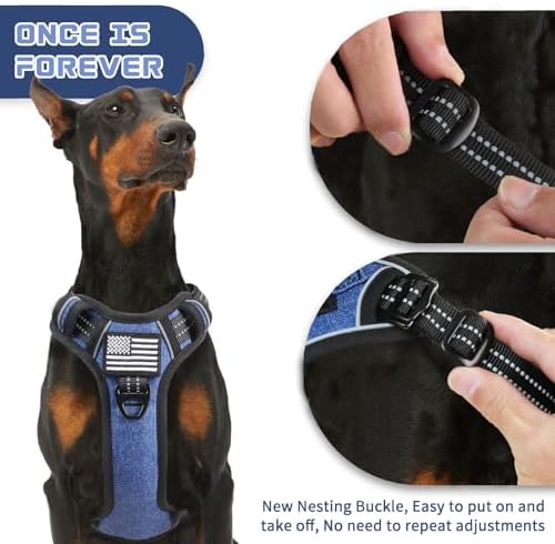 BUMBIN Tactical Dog Harness for Small Dogs No Pull, Famous TIK Tok No Pull Puppy Harness, Fit Smart Reflective Pet Walking Harness for Training, Adjustable Dog Vest Harness with Handle Denim Blue S