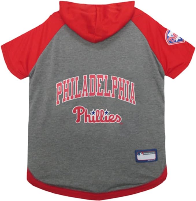 MLB Hoodie Shirt for Dogs & Cats - Philadelphia Phillies Dog Hooded T-Shirt, Small. - MLB Team Color Hoody Vest for Baseball Fans