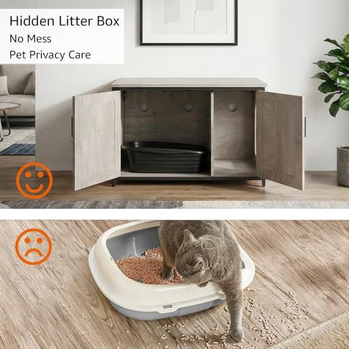 unipaws Top Opening Cat Litter Box Enclosure Furniture, Flip Top Design