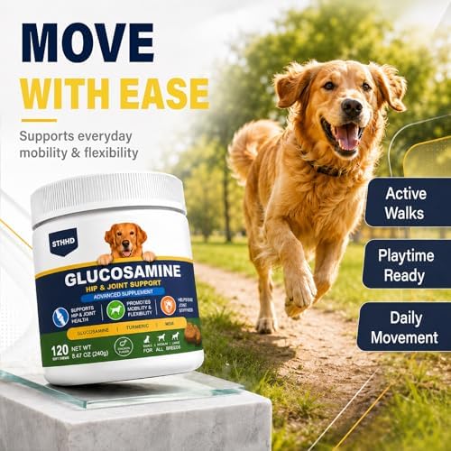Hip and Joint Supplements for Dogs - Glucosamine for Dogs with Chondroitin, Turmeric & MSM - Joint Pain Relief and Hip Support - All Ages and Breeds - 120 Chews