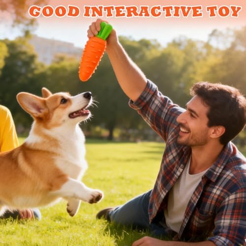 DAMAH Dog Squeaky Chew Toys for Aggressive Chewers, Rubber Carrot Dog Toys for Training and Cleaning, Durable Interactive Tough Dog Toy for Puppy Medium Dogs