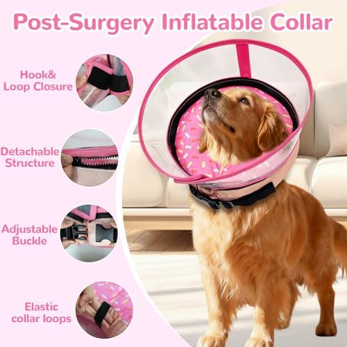 Inflatable Dog Cone Collar with Anti-Licking Clear Shield, for Dogs Cats