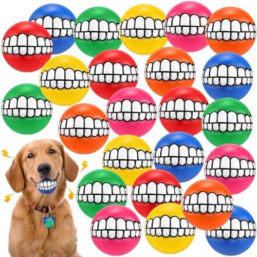 Foilswirl 24 Pcs Dog Squeaky Tennis Balls Bulk 2.95 Inch Interactive Pet Toy Ball Dog Chewing Toy for Large Medium Small Puppy Training and Practice Pet