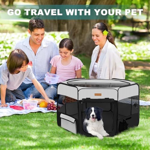 Akinerri Portable Dog Playpen, Foldable Pet Play Pen for Puppy Cat, Black