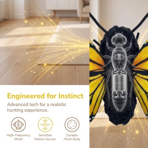 Smart Sensing Flapping Butterfly Cat Toys Interactive, Rechargeable Motion-Activated Butterfly with Realistic Flapping Wings, Electric Hanging, Indoor Cat Enrichment Toy, Soft Plush for Solo Play，red